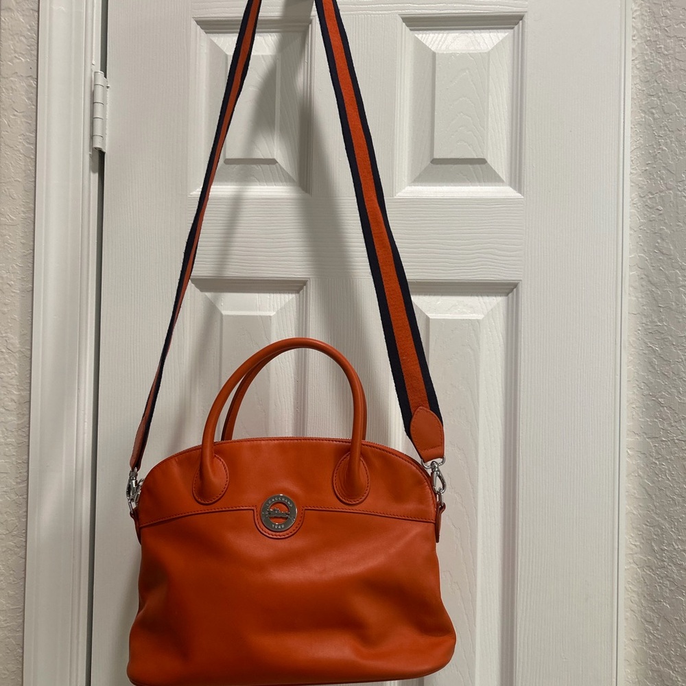 Longchamp Vibrant Orange Shoulder Bag with Dual-Tone Strap